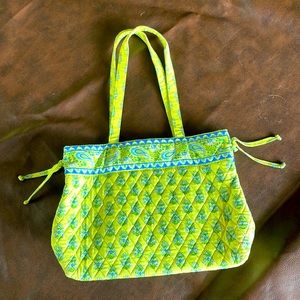 Vera Bradley lime green over shoulder purse elephant pattern inside 10” straps